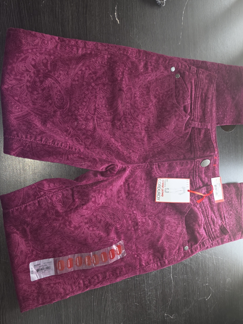 Elle High-Rise Paisley Corduroy Jeans in Deep Magenta